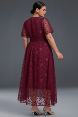 Curveins Plus Size V-Neck High-Waist Pleated Maxi Dress