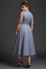 Curveins Plus Size V-Neck Ruffle Sleeve Embroidered Maxi Dress