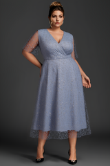 Curveins Plus Size V-Neck Ruffle Sleeve Embroidered Maxi Dress