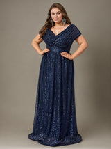 Curveins Plus Size V-Neck Sequin Maxi Dress