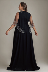 Curveins Plus Size V-Neck and A-Line Silhouette Sparkly Cape Evening Dress
