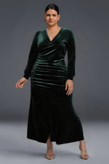 Curveins Plus Size V-Neck Long Sleeves Side Slit Bodycon Maxi Dress