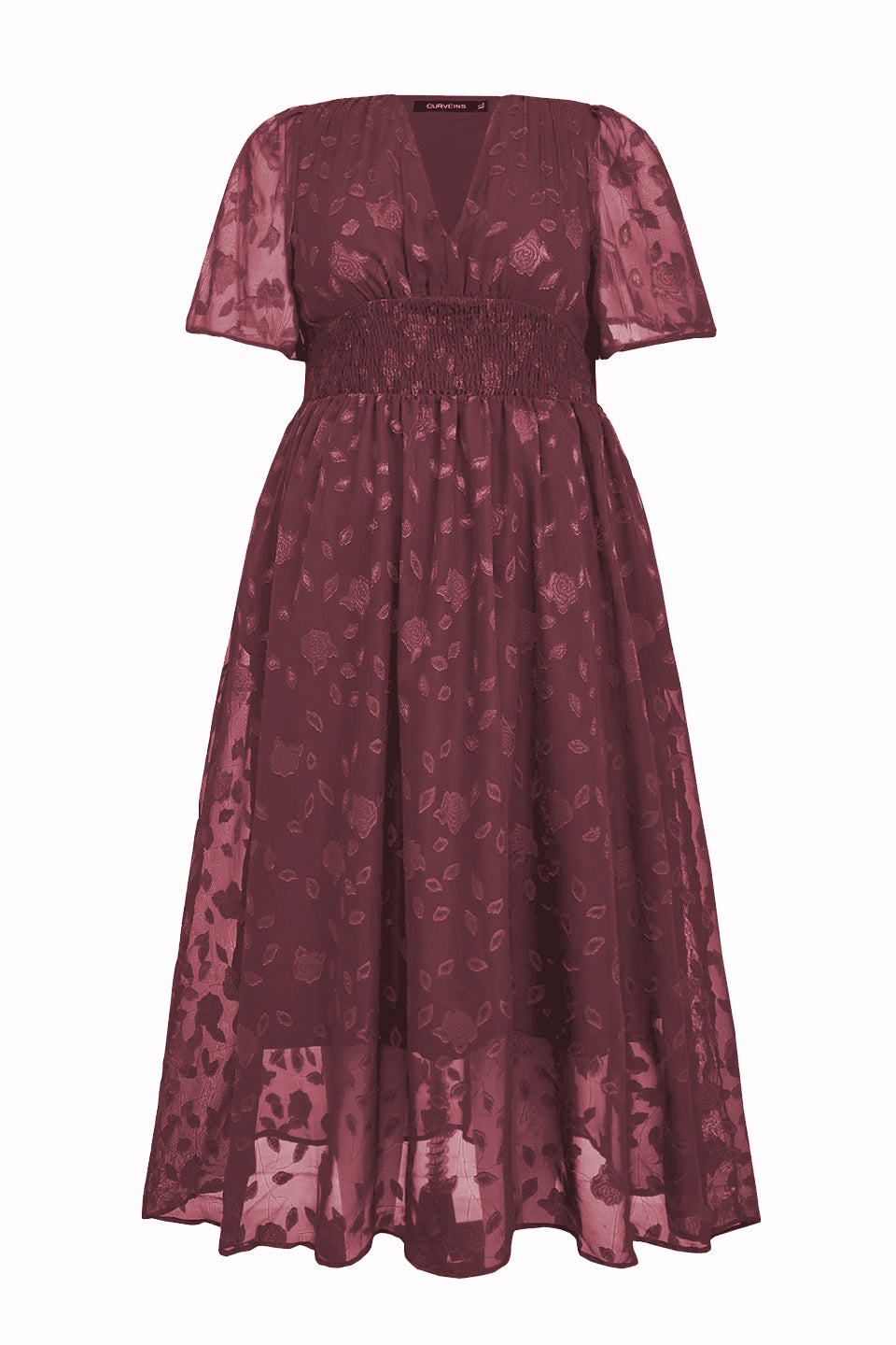 Curveins Plus Size V-Neck High-Waist Pleated Maxi Dress