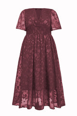 Curveins Plus Size V-Neck High-Waist Pleated Maxi Dress