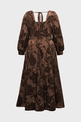 Curveins Plus Size Elegant Square Neck Long Sleeve Floral Print Velvet Split Maxi Dress