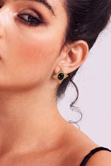 Curveinse Woven Geometric Black Onyx Oval Statement Earrings