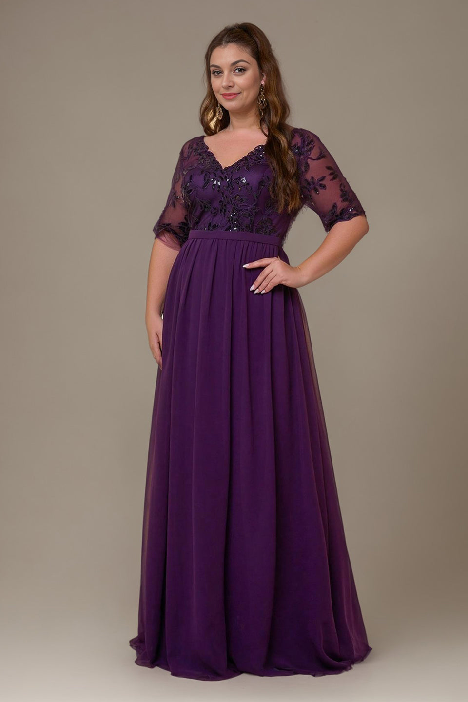 Curveins Plus Size V-Neck Sequin Floral Patchwork Maxi Dress