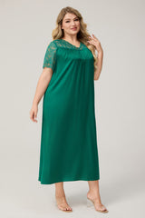 Curveins Plus Size Ice Silk Short Sleeve Loose Fit Comfortable Sleep Dress