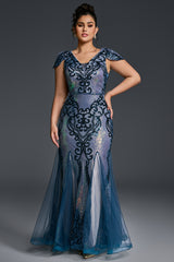 Curveins Plus Size Sequin V-Neck Bodycon Maxi Dress