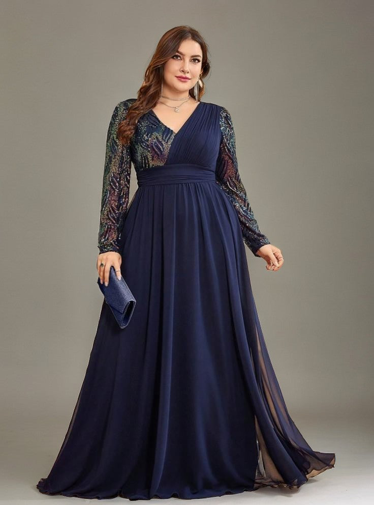 Curveins Plus Size V-Neck Sequin Bodycon Maxi Dress