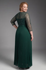Curveins Plus Size Chic Round Neck Ruched Detail Long Sleeve Maxi Dress