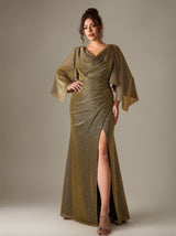 Curveins Plus Size Long Sleeve Side Slit Slim Fit Maxi Dress
