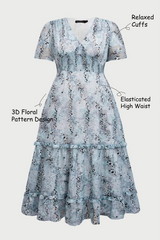 Curveins Plus Size V-Neck Floral Ruffle Sleeve Maxi Dress