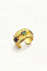 Curveins Unique Textured Handmade Green Zircon Ring