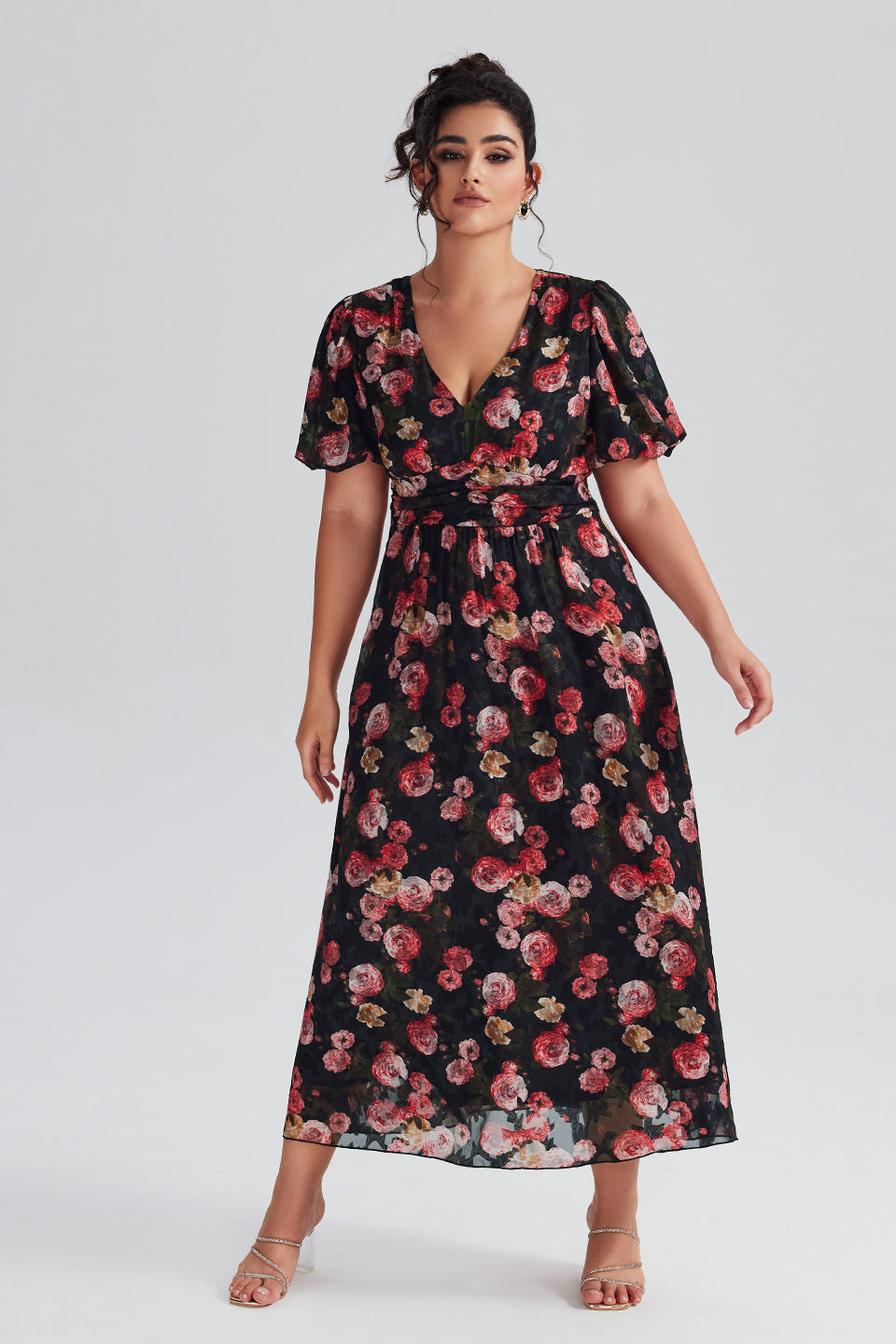 Curveins Plus Size Random Floral Printed Maxi Dress