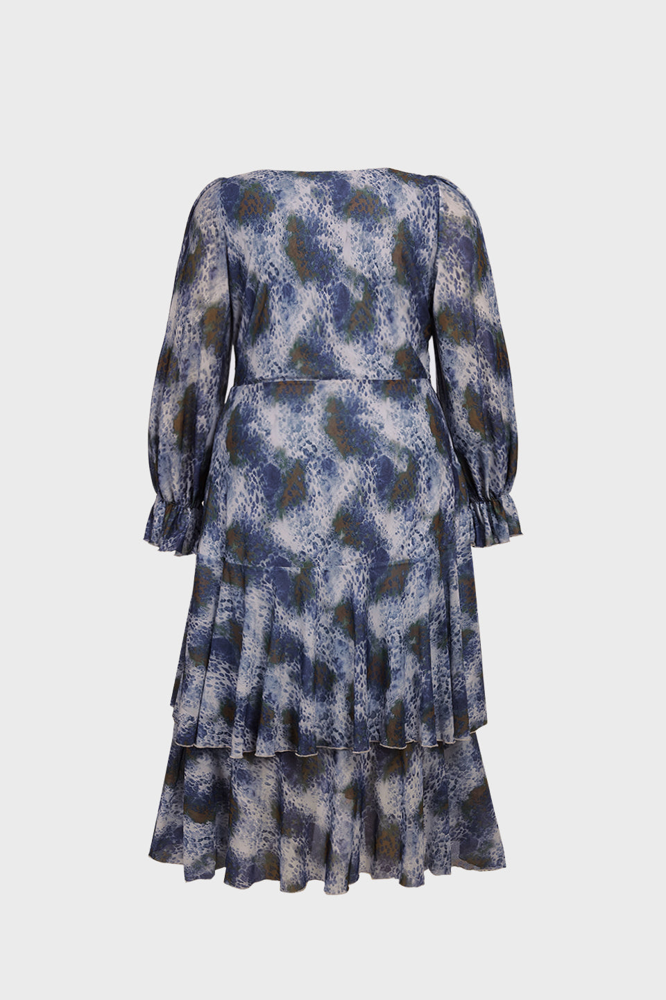 Curveins Plus Size V Neck Lantern Sleeve Cinched Waist Elegant Maxi Dress