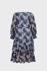 Curveins Plus Size V Neck Lantern Sleeve Cinched Waist Elegant Maxi Dress
