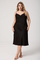 Curveins Plus Size Satin Cowl Neck Spaghetti Strap Loose Fit Sleep Dress