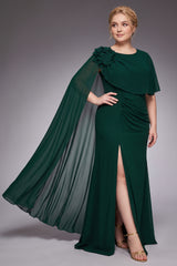 Curveins Plus Size Crew Neck Cape Sleeve Split Hem Elegant Maxi Dress