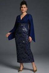 Curveins Plus Size V-Neck Open Sleeve Sequin Panel Bodycon Maxi Dress