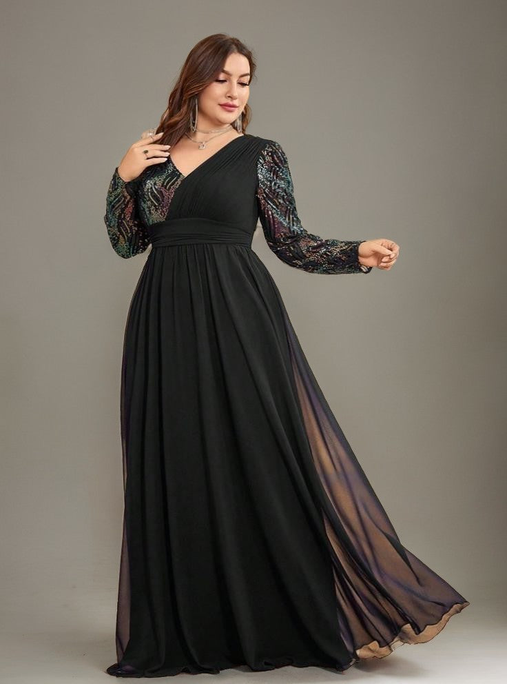 Curveins Plus Size V-Neck Sequin Bodycon Maxi Dress