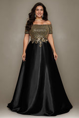 Curveins Chic Plus Size Off-Shoulder Sheer Patchwork Maxi Gown