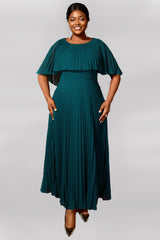 Curveins Plus Size Round Neck Short Cape Sleeve Elegant A-Line Maxi Dress