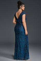 Curveins Plus Size One-Shoulder Side Slit and Waist Cinch Maxi Dress