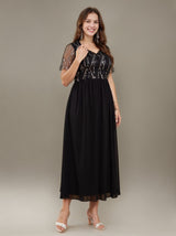 Curveins Plus Size V Neck Striped Maxi Dress With Fringe Batwing Sleeves