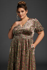Curveins Plus Size Velvet Plain Maxi Dress