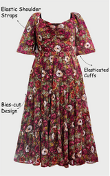 Curveins Plus Size V-Neck Flower Print Pleated Maxi Dress