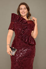 Curveins Plus Size Short Sleeve Bodycon Sequin Floral Pattern Maxi Dress