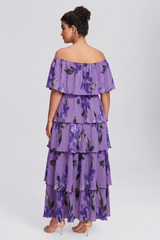 Curveins Plus Size Off-Shoulder Pleated Tiered Floral Maxi Dress