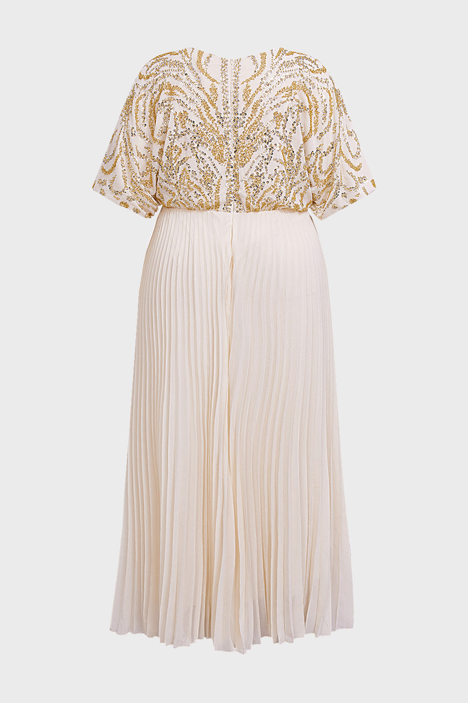 Curveins Plus Size V-Neck Sequin Glitter High-Low Maxi Dress