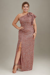 Curveins Plus Size  Sequin One Shoulder Formal Dress