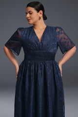 Curveins Plus Size V-Neck High-Waist Pleated Maxi Dress