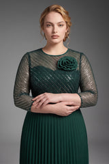 Curveins Plus Size Chic Round Neck Ruched Detail Long Sleeve Maxi Dress