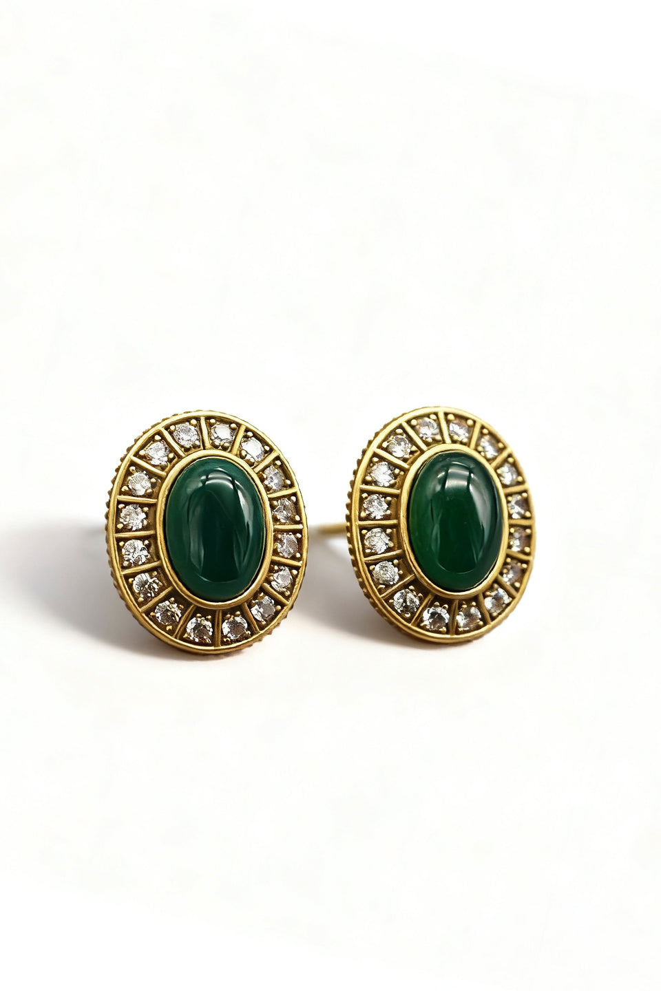 Curveins Modern Stylish Green Agate Round Diamond Earrings