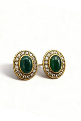 Curveins Modern Stylish Green Agate Round Diamond Earrings