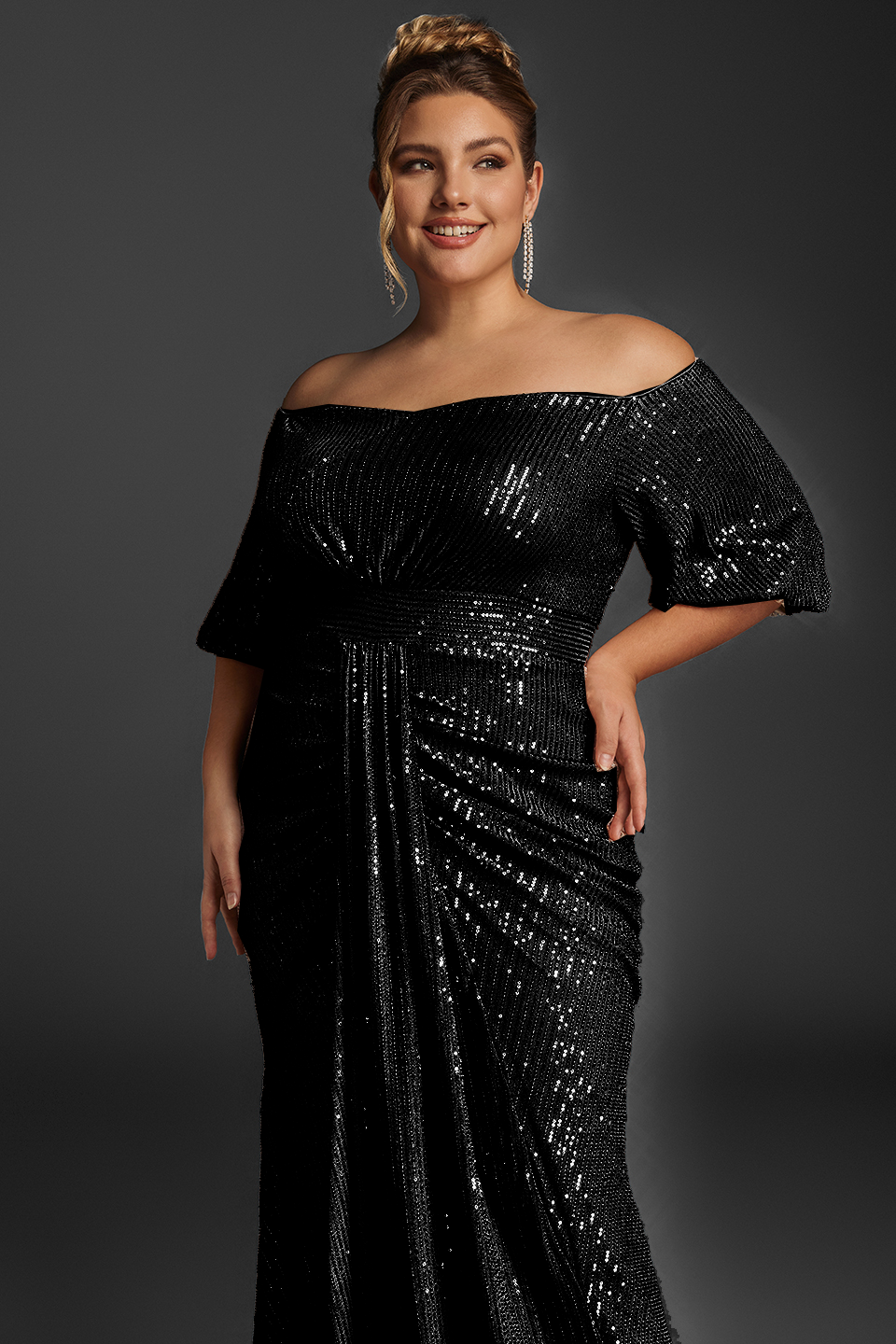 Curveins Plus Size Off-Shoulder Sequin Maxi Dress Curveins Plus Size Off-Shoulder Sequin Maxi Dress