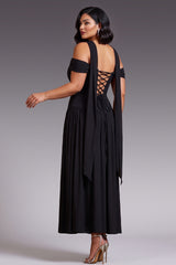 Curveins Plus Size Scarf Neck Off Shoulder Cinched Waist Elegant Maxi Dress