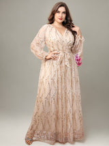 Curveins Plus Size V-Neck Sequin Tassel High-Waist Maxi Dress