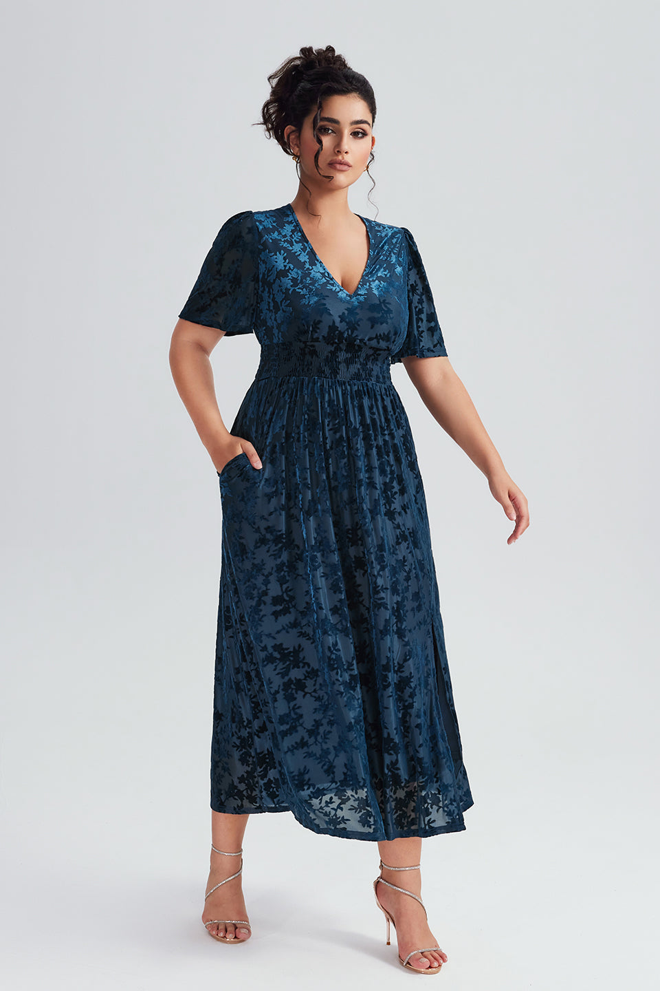 Curveins Plus Size Velvet Plain Maxi Dress