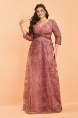 Curveins Plus Size Elegant V-Neck Floral Sequin Dress with Defined Waist