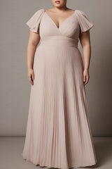 Curveins Plus Size Elegant Flutter Sleeve Ruched Maxi Dress