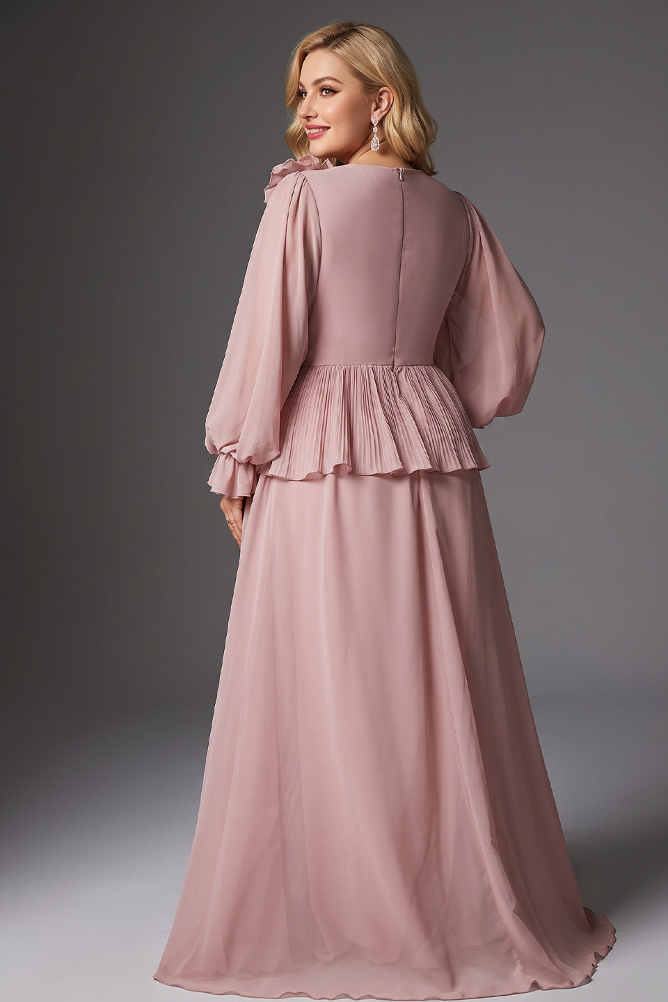 Curveins Plus Size Crew Neck Puff Sleeve Faux Two Piece Panelled Maxi Dress