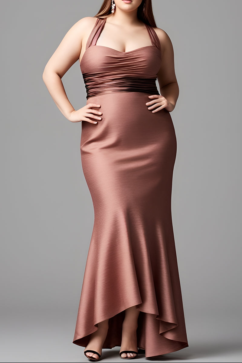 Curveins Plus Size Elegant Satin Sleeveless Ruched Bodycon Maxi Dress