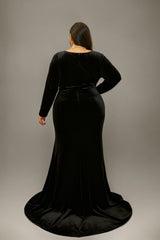Curveins Plus Size V-Neck Long Sleeve Split Bodycon Maxi Dress