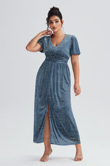 Curveins Plus Size V-Neck Velvet Plain Maxi Dress