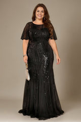 Curveins Plus Size Round Neck Batwing Sleeve Mermaid Patchwork Elegant Maxi Dress